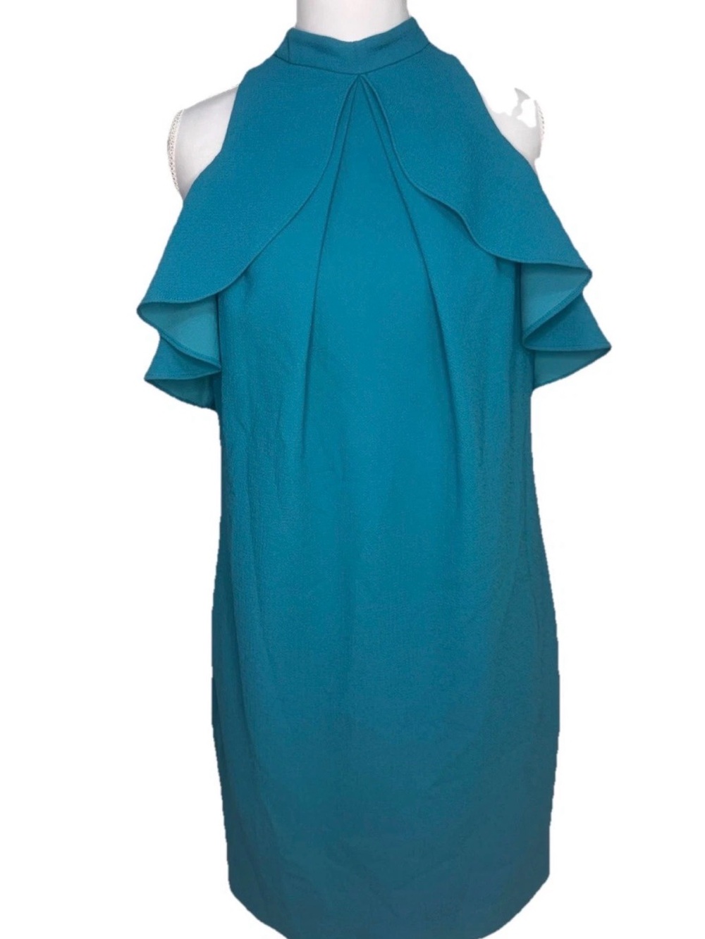 Trina Turk Teal Cold Shoulder Ruffle Dress Size 6
